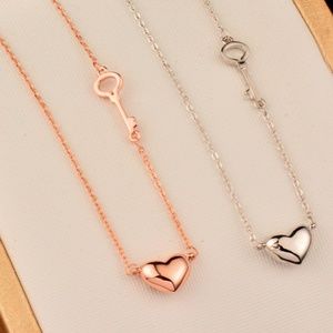 White Gold Heart Key Choker Necklace